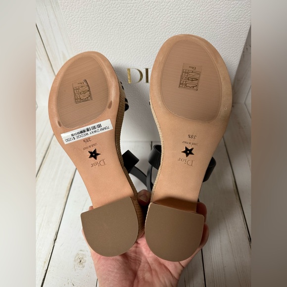 Christian Dior Calfskin Raffia Embroidered Dway Platform Sandals Sz 38.5 / 8.5 - Picture 16 of 16